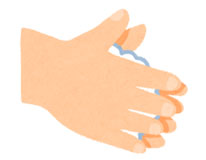 流水でよく手をぬらした後、石鹸をつけ、手のひらをよくこすります。